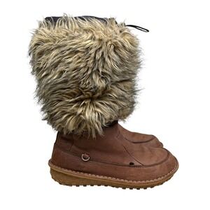 Sorel Ahnah Womens Winter Boots Brown Leather Faux Fur Trim Insulated Size 9